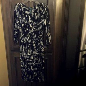 Lauren Ralph Lauren Surplice V-Neckline Elbow Sleeve Black Multi Dress